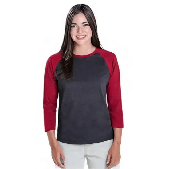 Cottonbell&reg; Ladies Baseball Three-Quarter Sleeve Vrewneck Tee Pack Of 6 {2}