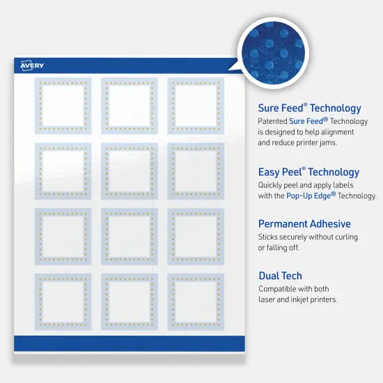 Avery Printable Square Labels, Gold Dots with Blue Border, 2" x 2", Glossy White Square Labels, Permanent, Laser/Inkjet, 120ct, Great for Product Labels {3}