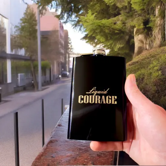 8oz BLACK Liquid Courage Flask {2}