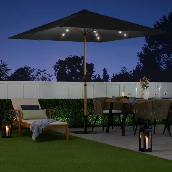 Best Choice Products 9ft Deep Square Solar LED Lighted Patio Umbrella w/ Faux Wood Texture, UV-Resistant Black {6}