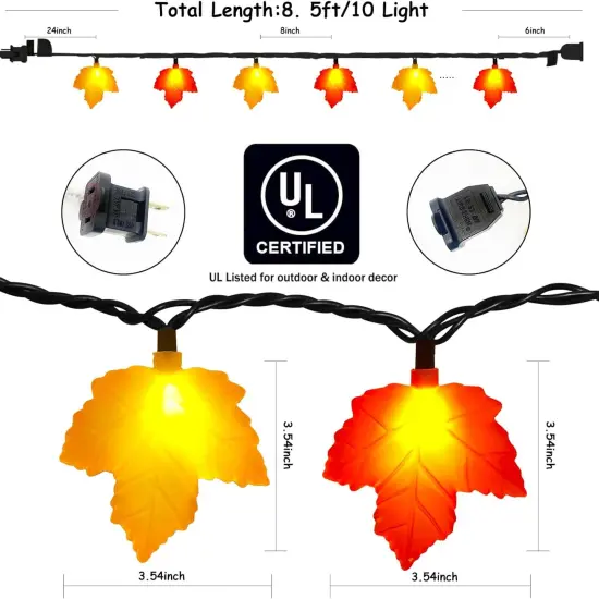 Fall Decor Maples Leaf String Lights - 8.5FT, 10 3D Maple Light (Orange) {2}