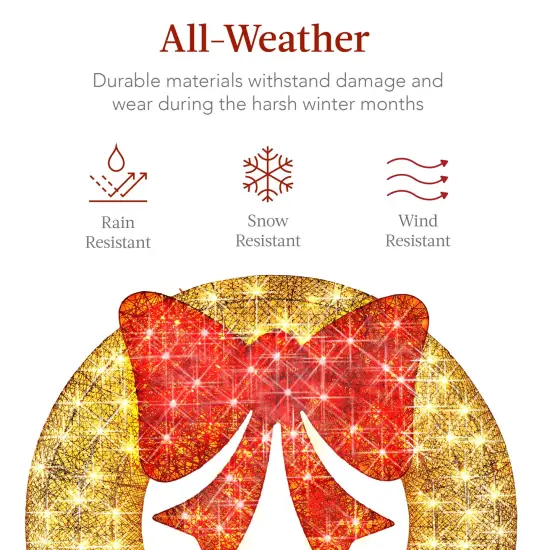 Best Choice Products 30in Pre-Lit Outdoor Christmas Wreath, LED Metal Holiday D&eacute;cor w/ 100 Lights, Bow Gold/Red {5}