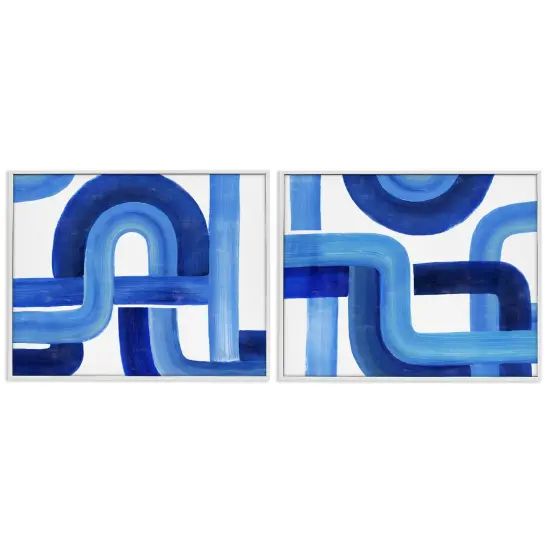 Stupell Industries Woven Blue Geometric Lines Framed Giclee Art White Frame {1}