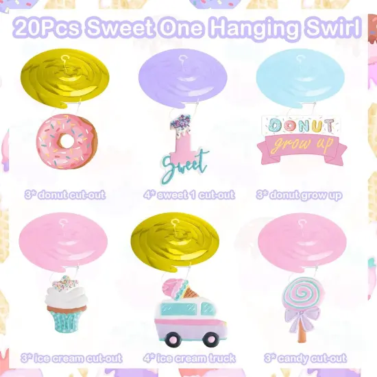Pastel Ice Cream Sweet One First Birthday Party Decorations, Ice Cream and Donut Party Hanging Swirl, Summer Ice Cream Party Ceiling Hanging Streamers {3}