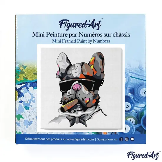 Figured'Art Mini Paint by Numbers Kit for Adults with Frame Dog Businessman Small format 8"x8" - Craft Art Painting DIY Canvas Already Stretched on a Wooden Frame {3}