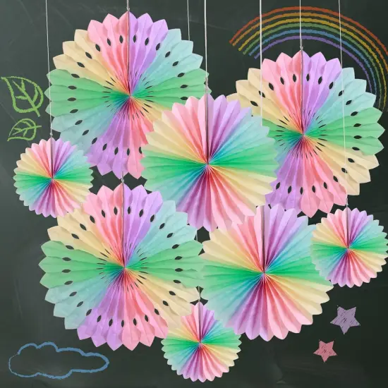 Paper Fan, Pastel Flowers, Decor for Wall, Rainbow Decorations Hanging, Macarons Paper Fans Backdrop for Spring {1}