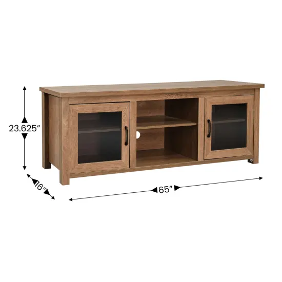 Merrick Lane Galena Traditional Full Glass Door 65" TV Stand for up to 80" TVs Walnut {4}