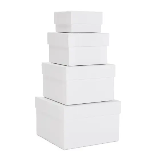 Stockroom Plus Set of 4 Sizes Square Nesting Gift Boxes with Lids for Presents, Stacking Decorative Goodie Box for Holidays, Wedding, Birthday, and Party Favors (White) {1}