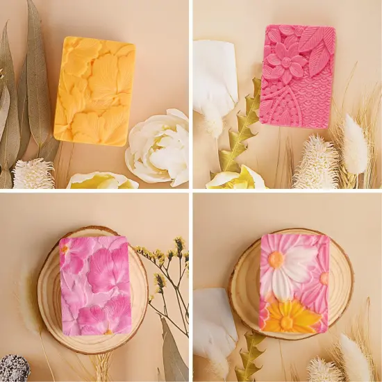 2 Pcs Flower Soap Molds Silicone-4 Cavities Rectangle Soap Mold 3oz,Flower Shapes Silicone Molds for Soap Bath Bombs Shower Steamer Lotion Bars {5}