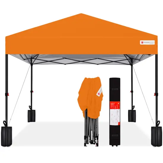 Best Choice Products 8x8ft Easy Setup Pop Up Canopy w/ 1-Button Setup, Wheeled Case, 4 Weight Bags Orange {1}
