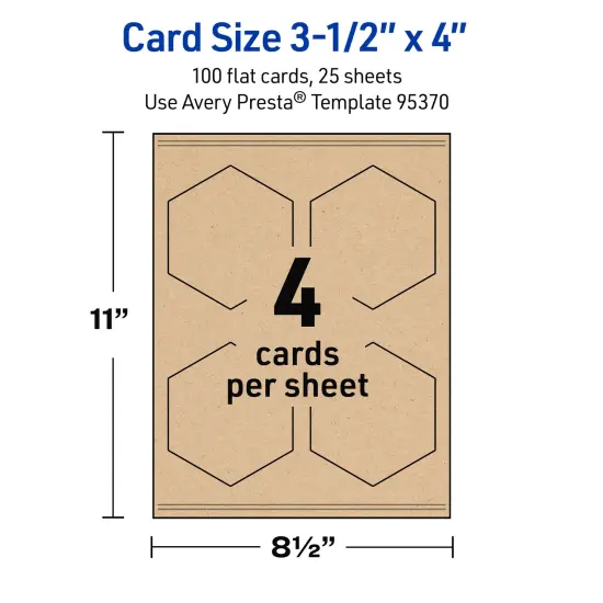 Avery Printable Hexagon Flat Cards, Sure Feed Technology, 3-1/2" x 4", Matte Kraft Brown Cardstock, Print-to-The-Edge, Laser/Inkjet Printable, 40 Total {5}