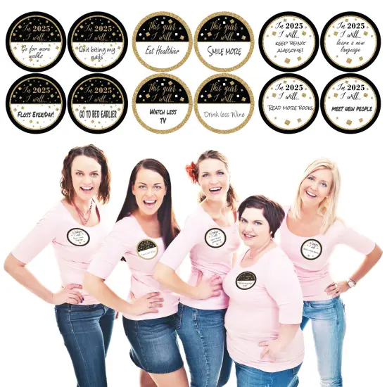Big Dot of Happiness New Year's Eve - Gold - 2025 New Years Eve Resolution Party Name Tags - Party Badges Sticker Set of 12 {3}