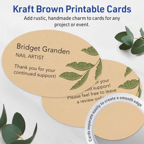 Avery Printable Oval Flat Cards, Sure Feed Technology, 4" x 6", Matte Kraft Brown Cardstock, Print-to-The-Edge, Laser/Inkjet Printable, 20 Total, Great for Product Branding, Marketing, and More {3}