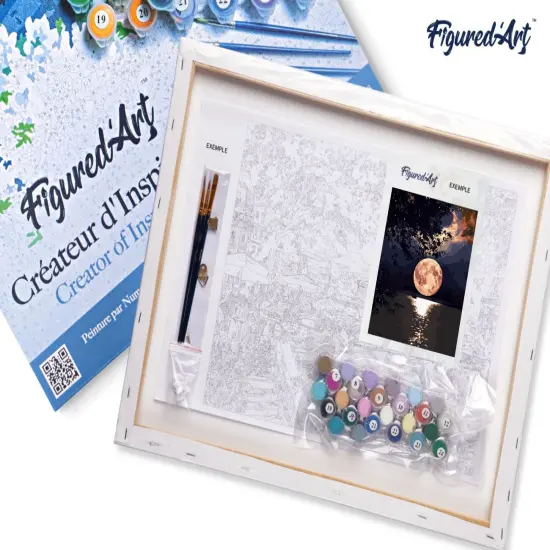 Figured'Art Paint by Numbers for Adults with Frame Moon Reflection on the Lake 16"x20" - Craft Art Painting DIY Kit Canvas Already Stretched on a Wooden Frame {5}