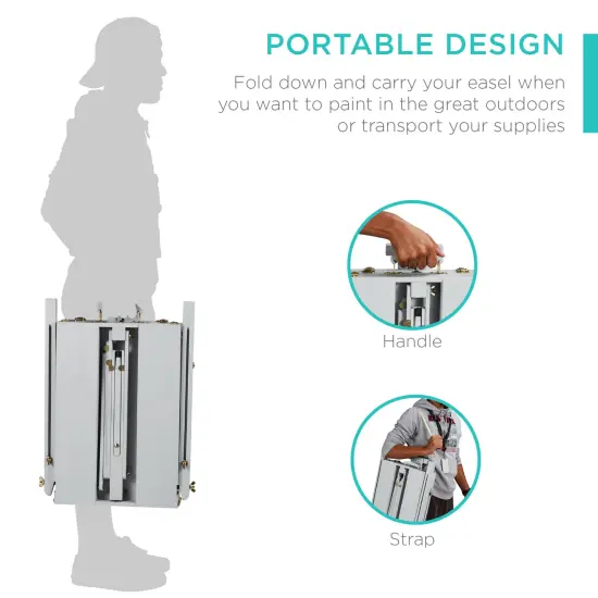 Best Choice Products French Easel, 32pc Beginners Kit Portable Wooden Adjustable Tripodw/ Paint Supplies Gray {5}