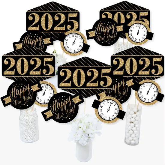 Big Dot of Happiness New Year's Eve - Gold - 2025 New Years Eve Party Centerpiece Sticks - Table Toppers - Set of 15 {1}