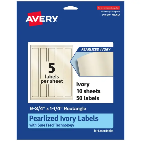 Avery Pearlized Ivory Rectangle Labels with Sure Feed Technology, Print-to-the-Edge, 9.75" x 1.25" {1}