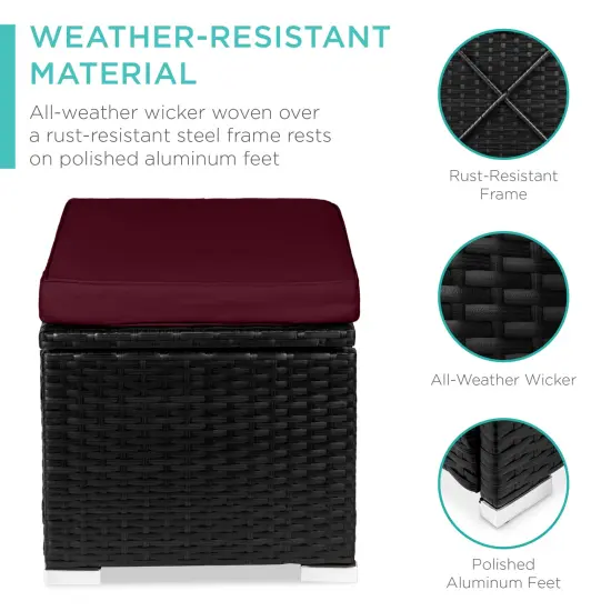 Best Choice Products Set of 2 Wicker Ottomans, Multipurpose Furniture w/ Removable Cushions, Steel Frame Deep Burgundy/Black {3}