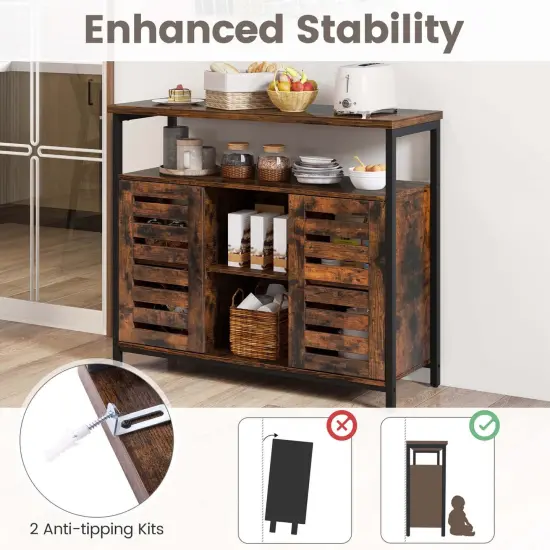 Costway Buffet Cabinet Industrial Sideboard Storage Cabinet with Push-to-Open Slatted Door {5}