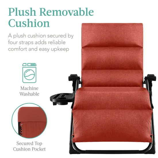 Best Choice Products Oversized Zero Gravity Chair, Folding Recliner w/ Removable Cushion, Side Tray Burnt Orange {2}