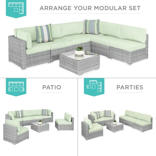 Best Choice Products 7-Piece Outdoor Modular Patio Conversation Furniture, Wicker Sectional Set Gray/Light Mint {2}