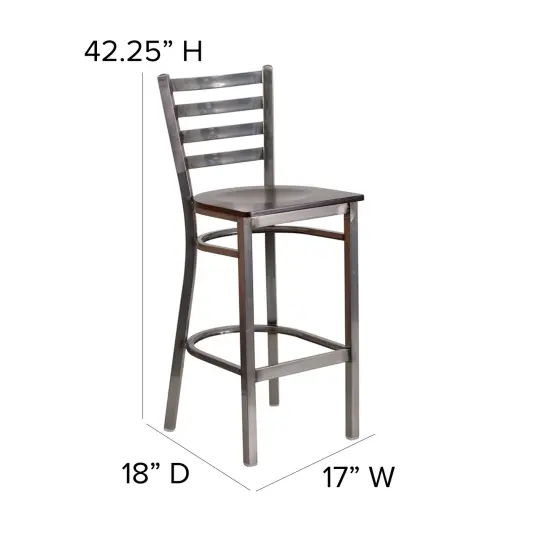 Emma and Oliver Clear Coated Ladder Back Metal Restaurant Dining Barstool WalnutWood/ClearCoat {4}