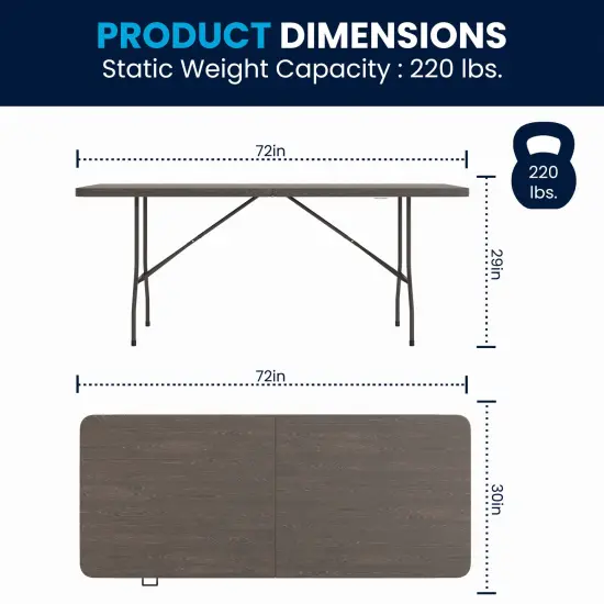 Emma and Oliver 6-Foot Bi-Fold Plastic Banquet and Event Folding Table with Handle Brown {5}