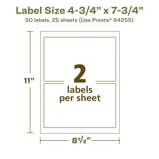 Avery Recycled Matte White Labels,4-3/4" x 7-3/4" Rectangle {5}
