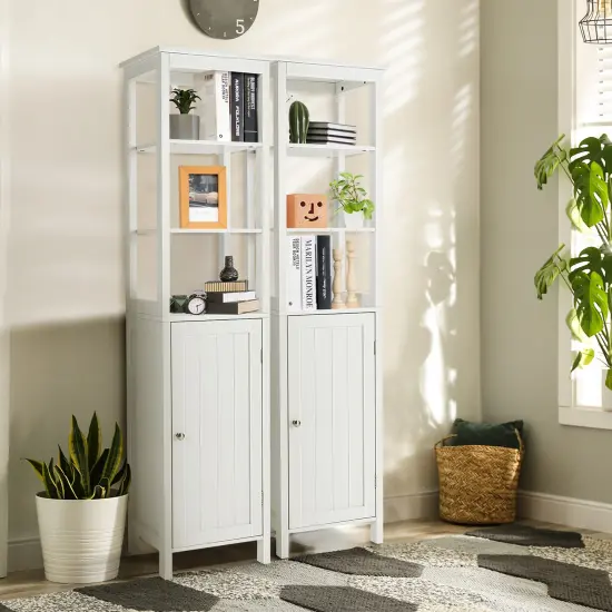 Costway Bathroom Floor Storage Cabinet Freestanding Linen Tower W/ 3-Tier Shelf & Door {5}