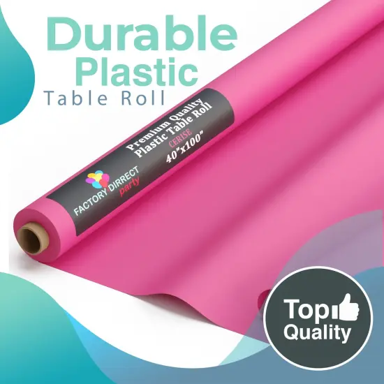 Exquisite Plastic Table Cover Roll &ndash; 40" x 100' Disposable Tablecloth Roll &ndash; Premium Thick 0.5 MIL Plastic Banquet Roll &ndash; Party Table Cover Roll for Events & Catering Hot Pink {6}