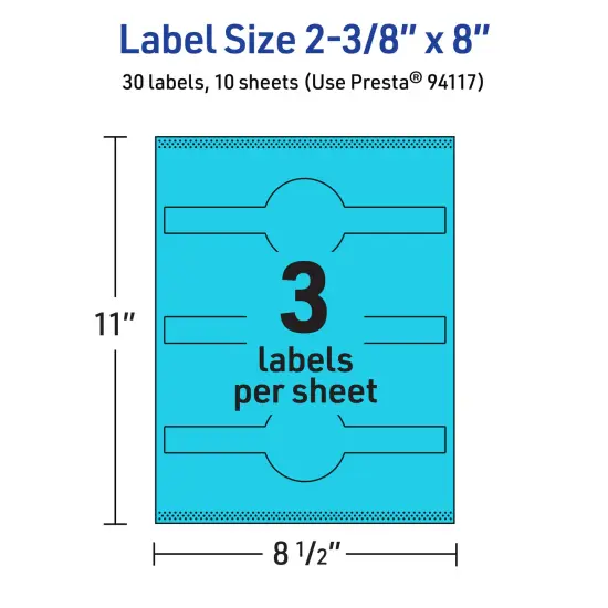 Avery Bright Blue Paper Labels, 2-3/8" x 8" Wraparound {5}