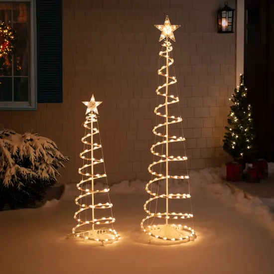 Northlight Lighted Spiral Outdoor Christmas Trees - 4' and 6' - Clear - Set of 2 White {4}