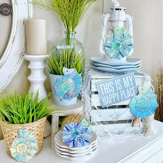 Wooden Shell Ornaments to Paint Mothers Day Decoration Cutouts Unfinished 24PCS 3.5 x 3 inches, DIY Blank Wood Ornament for Home Crafts Hanging Children's Day Mother's Day Birthday Party Decoration {5}