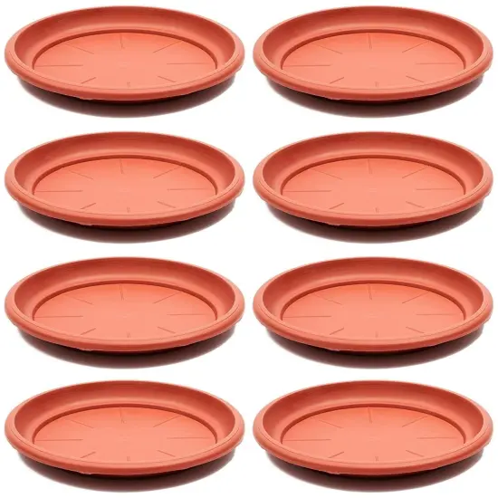 8-Pack Round Plastic Plant Saucer Drip Trays, Terracotta Flower Pot Saucers, Dish for Indoors, Outdoors, Garden, Potted Plants, Home, Patio, Tabletop Planter Base, Terra Cotta Plate Set (12-inch) Brown {1}
