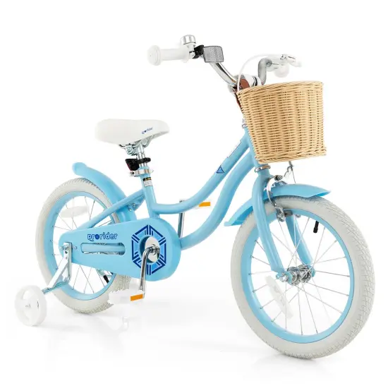 Prorider 16" Kid&rsquo;s Bike with Training Wheels Adjustable Handlebar Seat Handbrake Blue/Green/Pink {8}