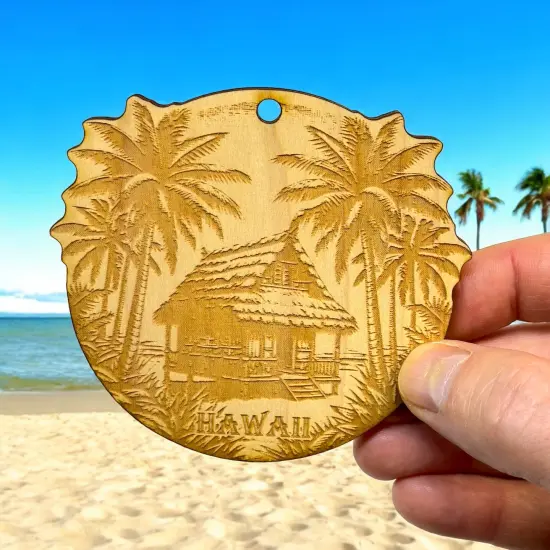 Ornament - Hawaii with Tiki Hut Raw Wood {5}