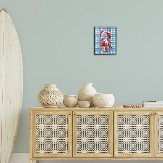 Stupell Industries Coastal Lobster on Plaid Framed Giclee Wall Art Design by Mercedes Lopez Charro {2}