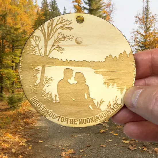 Ornament - I love you to the moon and back Raw Wood {5}