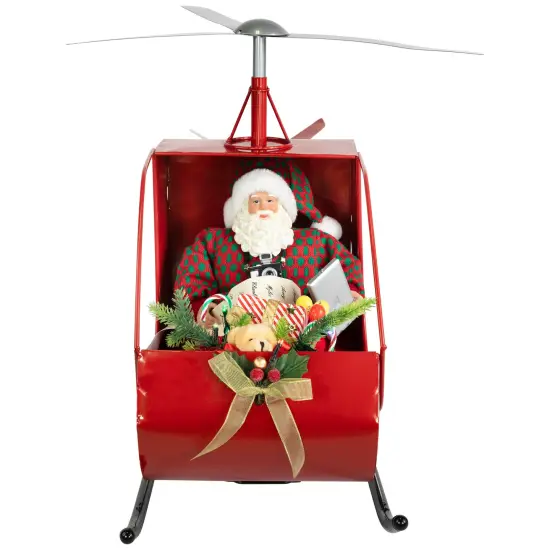 Northlight Lighted and Musical Santa Claus Helicopter Christmas Decoration - 31" Red {4}
