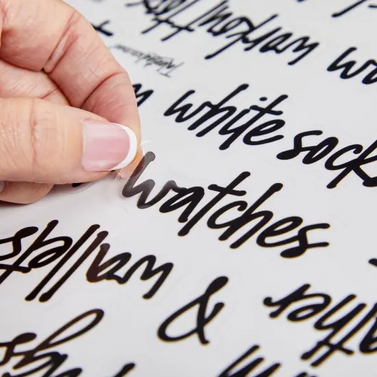 Talented Kitchen 224 Closet Labels for Bins and Baskets, Preprinted Black Script Stickers for Organization and Storage (Water Resistant) {6}