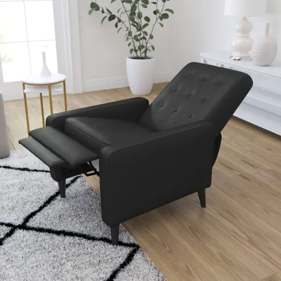 Merrick Lane Darcy Recliner Chair Mid-Century Modern Faux Leather Tufted Upholstery Ergonomic Push Back Living Room Recliner Gray {9}