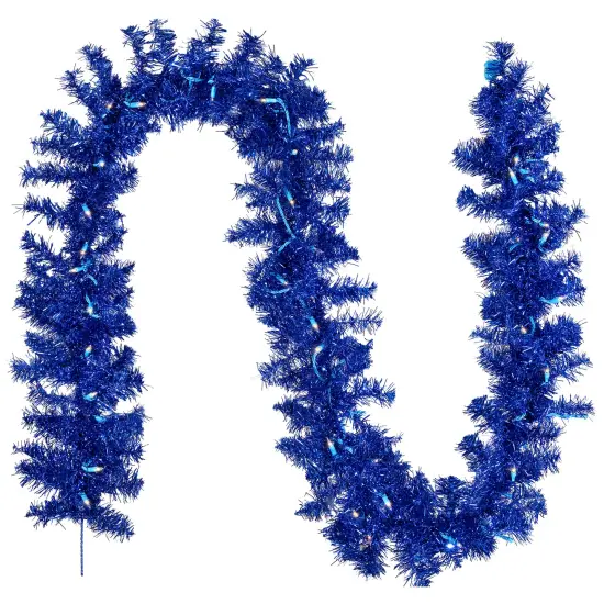 Northlight Pre-Lit Artificial Tinsel Christmas Garland - 9' x 8" - Blue - Clear Lights {3}