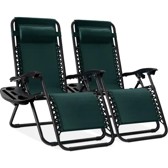 Best Choice Products Set of 2 Zero Gravity Lounge Chair Recliners for Patio, Pool w/ Cup Holder Tray Gray Stripes {7}