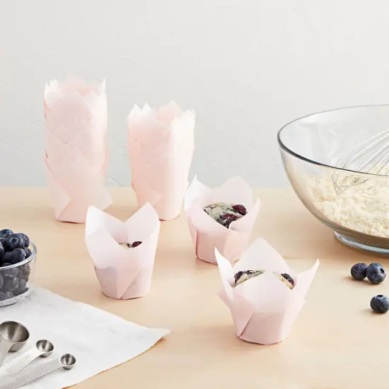 100 Pack Tulip Pink Cupcake Liners, Medium Baking Cups, and Muffin Wrappers, Perfect for Birthday Parties, Weddings, Baby Showers, Bakeries, Catering, Restaurants {3}