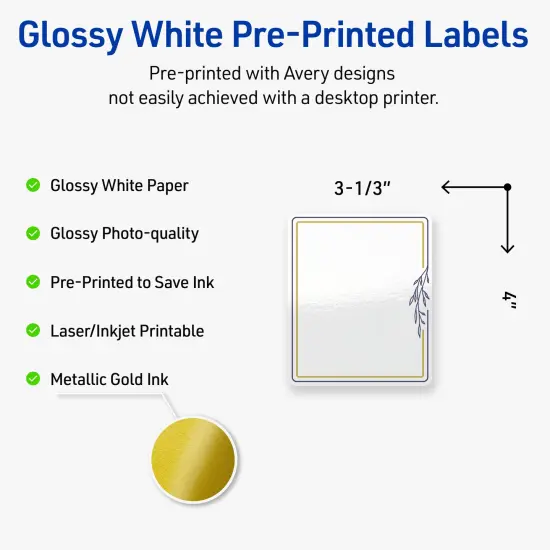 Avery Printable Rectangle Labels, Gold & Navy Border with Florals, 4" x 3-1/3", Glossy White Rectangle Labels, Permanent, Laser/Inkjet, 40ct, Great for Product Labels {2}