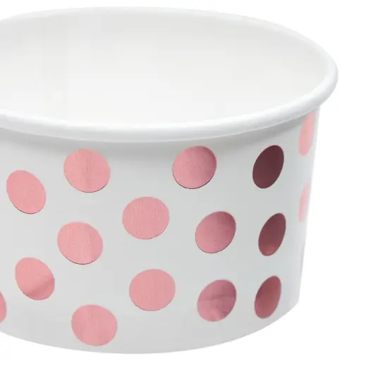 50-Pack Paper Ice Cream Cups for Frozen Yogurt, Sundae Bar, Parfaits, Treats, Diners, Restaurants, Bakeries, Disposable Dessert Bowls with Rose Gold Foil Polka Dots (8 oz) White {6}