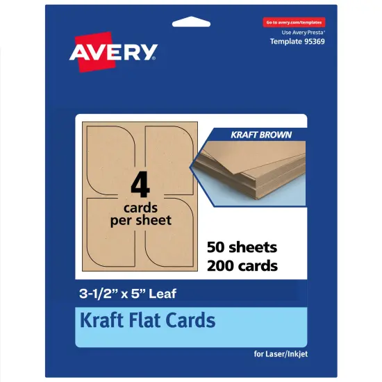 Avery Printable Leaf Flat Cards, 3-1/2" x 5", Matte Kraft Brown Cardstock, Print-to-The-Edge, Laser/Inkjet Printable, 40 Total, Great for Product Branding, Marketing, and More {1}