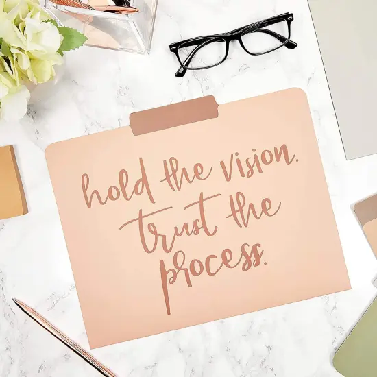 12 Pack Decorative File Folders, Letter Size for Women, Cute Earth Tone Aesthetic Office Supplies with Inspirational Sayings, 1/3 Cut Tabs (11.5 x 9.5 In) Brown {2}