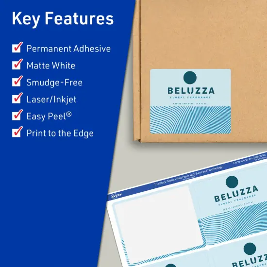 Avery TrueBlock Matte White Paper Labels,3" x 3-3/4" Rectangle {2}