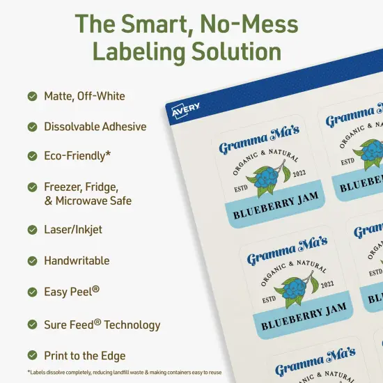 Avery Dissolvable Labels, 2-1/8" x 2-1/8" Square {2}